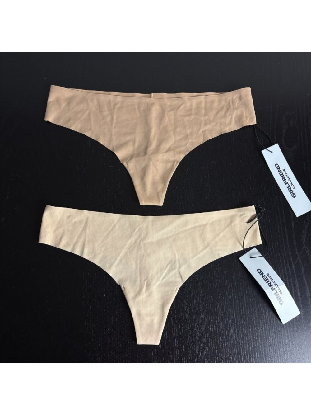 GIRLFRIEND COLLECTIVE Womens S Sport Thong Panties, Lot of 2, Beige/Tan NEW
